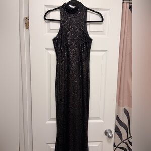 Fashion Nova Black Glitter Backless Dress